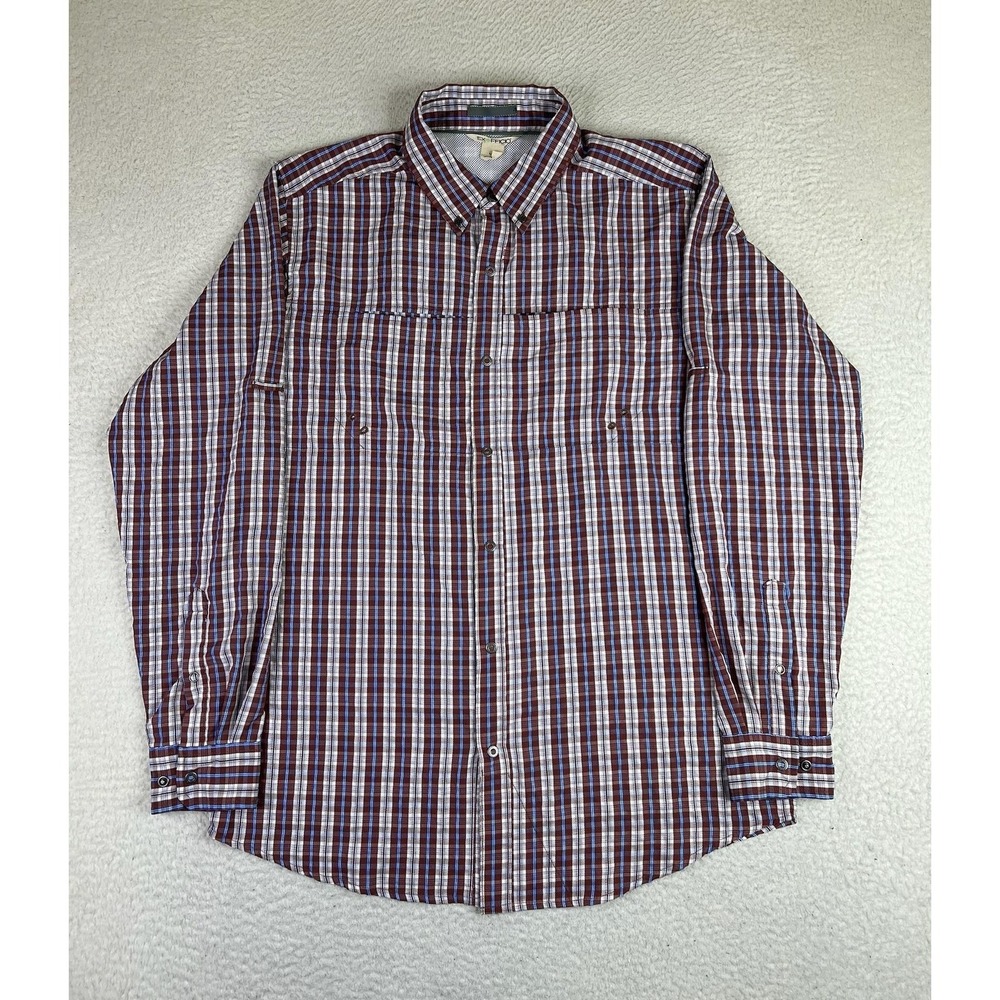ExOfficio Shirt Mens Large Brown Plaid Long Sleeve Hiking Quick Dry Top Outdoor
